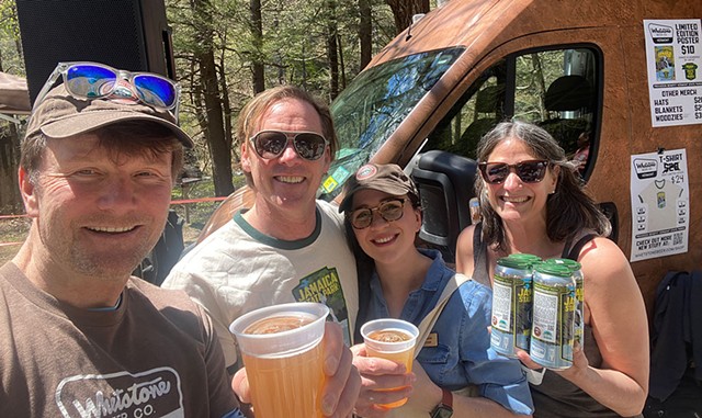 Nate McKean (Director of Vermont State Parks), David Hiler (co-owner of Whetstone Beer Co.), Jessie Krust, (Vermont Parks Forever), Maia Segura (Whetstone Brands creative team) at the launch event - COURTESY
