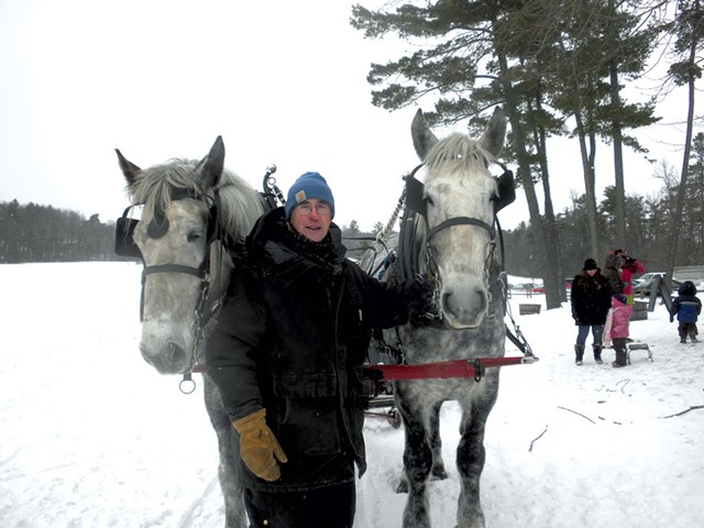 Pat Palmer with two of his Percherons - COURTESY OF MARSHALL WEBB/SHELBURNE FARMS