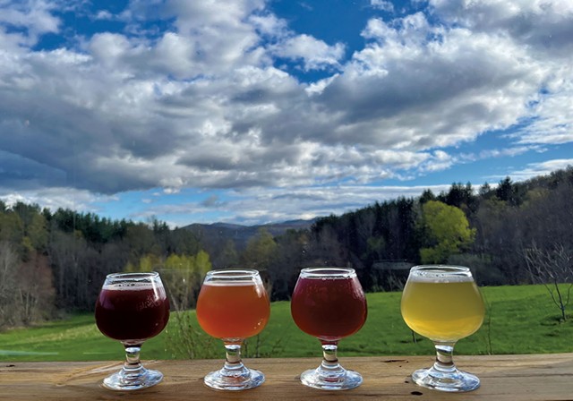 Beer flight, from left: Three Stoned Birds, Red Jay Way, Sadie Marie and For the Love of Dog - RACHEL STEARNS