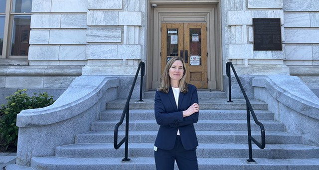 Attorney General Charity Clark outside a Burlington courthouse - KATIE FUTTERMAN ©️ SEVEN DAYS