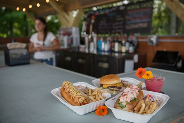 Gourmet hot dog, smash burger, fresh peach and berry fros&eacute;, and a lobster roll at the Rest Stop in South Hero - DARIA BISHOP