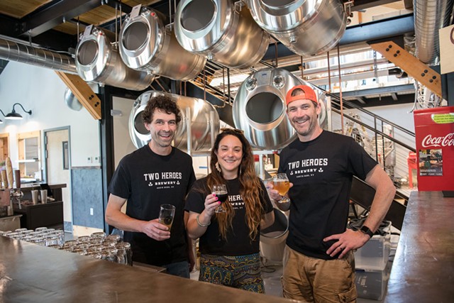 From left: Daren and Danielle Orr and Matt Bartle at Two Heroes Brewery Public House - DARIA BISHOP