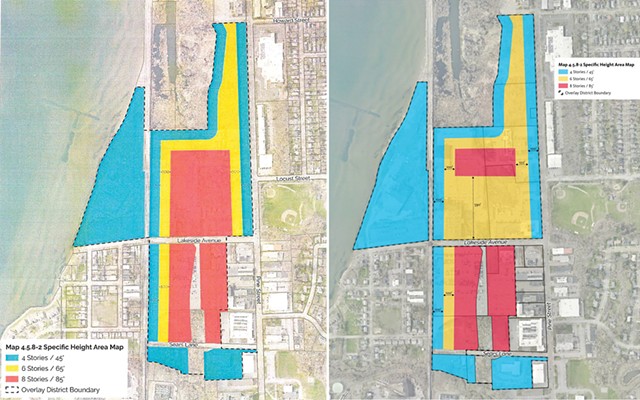 The original height map (left), and the one approved by councilors - CITY OF BURLINGTON