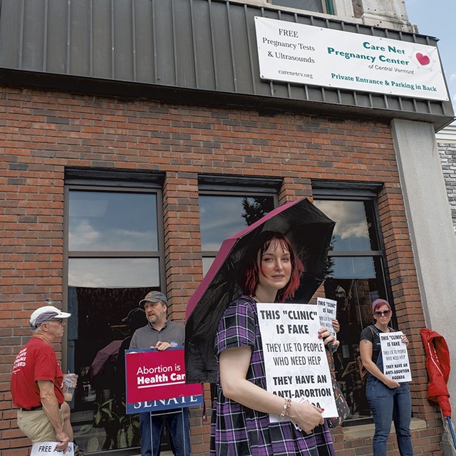 Julia Zimmerman with other picketers at Care Net Pregnancy Center of Central Vermont in Barre in July 2022 - FILE: TERRY J. ALLEN