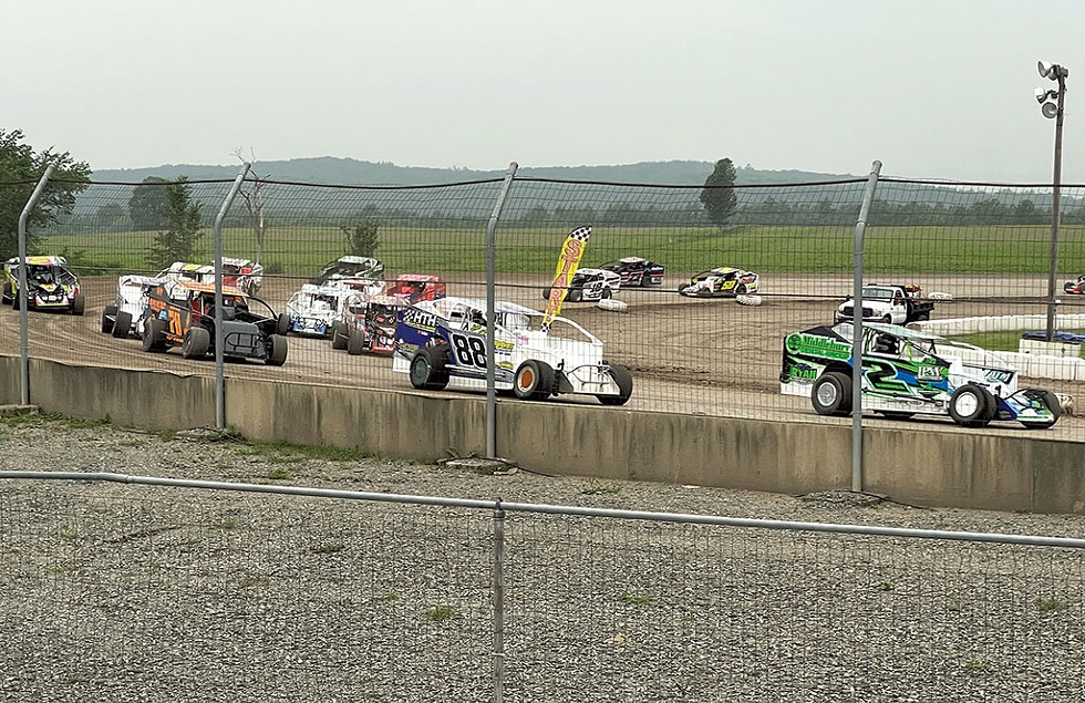Cars racing at Devil's Bowl Speedway - COURTESY OF JEREMY GANTZ