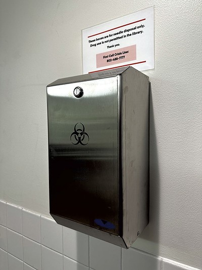 Needle disposal box at Fletcher Free Library - COLIN FLANDERS ©️ SEVEN DAYS