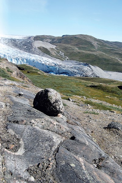 The Russell Glacier ice margin near Kangerlussuaq, Greenland, with bedock, till and tundra beside meltwater streams - COURTESY OF PAUL BIERMAN