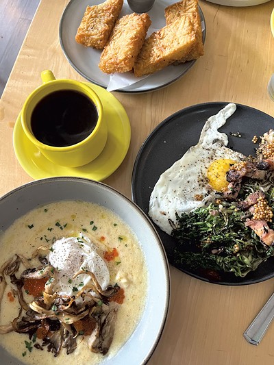 Hash browns, grilled fris&eacute;e, polenta and drip coffee at May Day - JORDAN BARRY