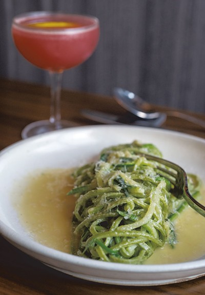 Nettle chitarra with zucchini and aged goat cheese at Hen of the Wood's new location in Waterbury - FILE: JEB WALLACE-BRODEUR