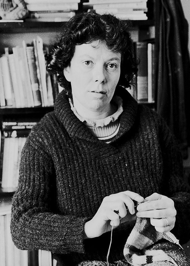 Eleanor Ott knitting in her office at Goddard circa 1973 - COURTESY OF JON QUBE