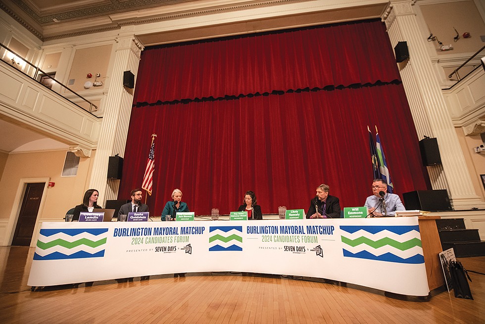 The candidates at a mayoral debate moderated by Seven Days - LUKE AWTRY