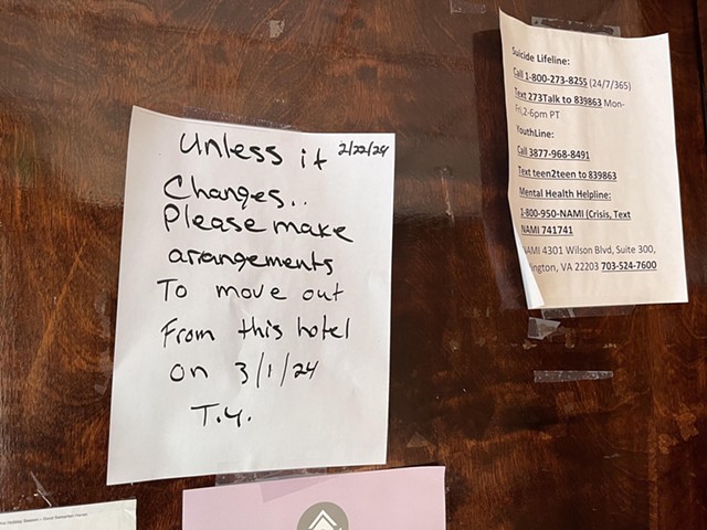 A sign posted inside the Hilltop Inn in Berlin on Wednesday - ANNE WALLACE ALLEN ©️ SEVEN DAYS