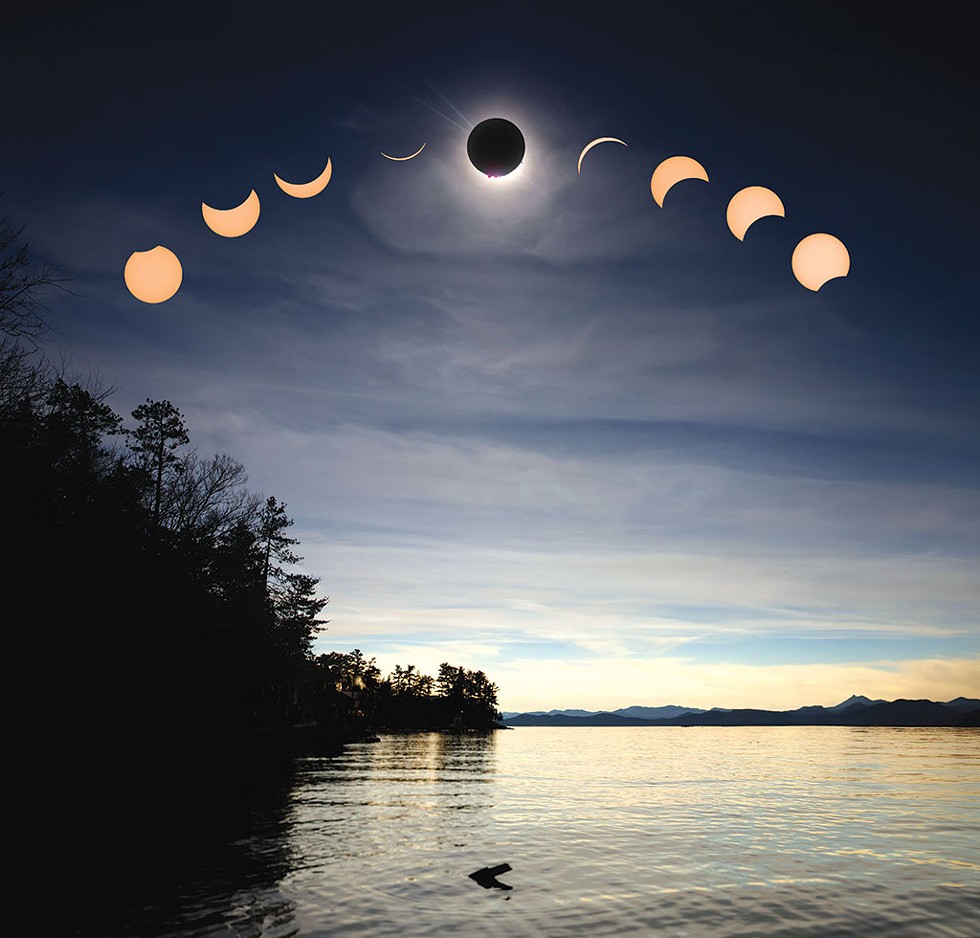 Time-lapse composite of the eclipse stages taken from Oakledge Park, Burlington - PHOTO ILLUSTRATION BY JAMES BUCK