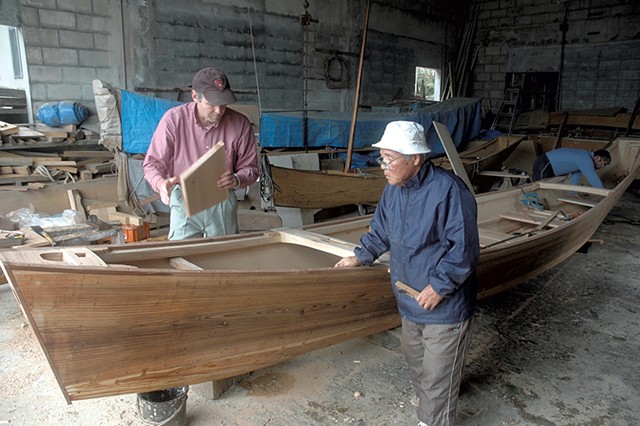 Douglas Brooks apprenticing with a Japanese master boatbuilder - COURTESY OF DOUGLAS BROOKS