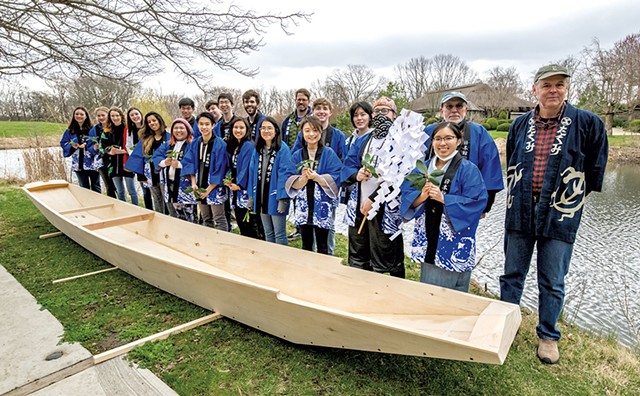 Douglas Brooks (right) with students in his 2022 Japanese boatbuilding course at the University of Illinois - COURTESY OF FRED ZWICKY