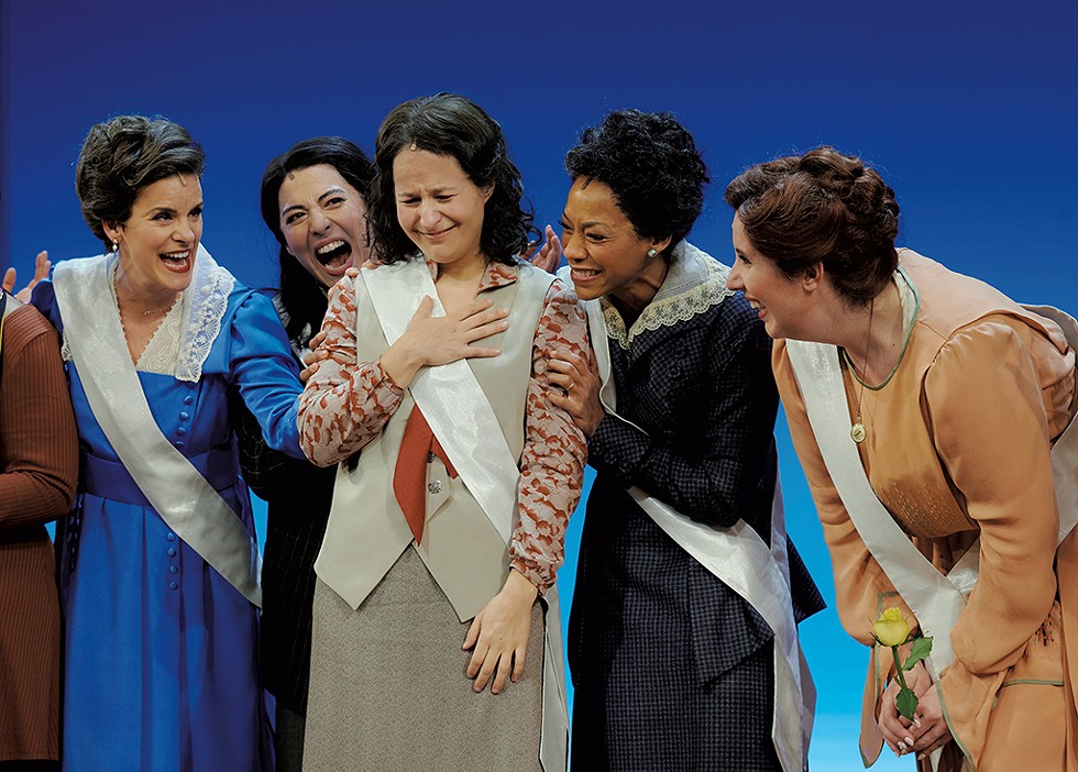 From left: Jenn Colella, Kim Blanck, Shaina Taub, Nikki M. James and Ally Bonino at Suffs' first preview on March 26 - COURTESY OF JENNY ANDERSON