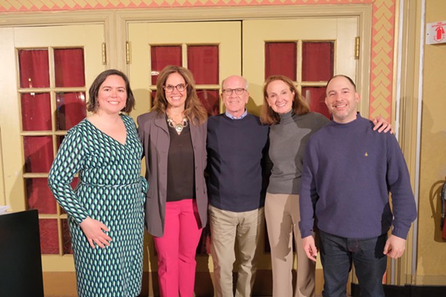 From left, Susan Evans McClure, Lindsay Kurrle, U.S. Sen. Peter Welch, Carol Dunne and Jay Wahl at the Flynn on Wednesday - COURTESY SEN. PETER WELCH