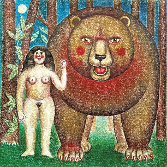 "Woman and a Big Bear in the Woods" - COURTESY