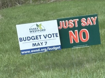 A sign in Essex Junction ahead of that school district's vote in May - COURTESY