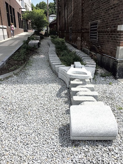 A marble sculpture in the shape of a zipper in Barre, Vermont