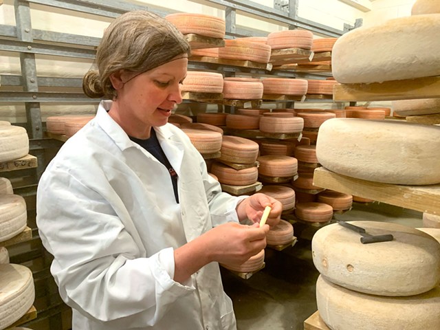 Leslie Goff Tyminsky evaluating a sample from a wheel of Rupert - MELISSA PASANEN ©️ SEVEN DAYS