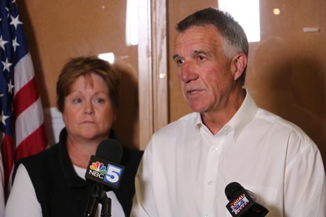 Gov. Phil Scott speaking at Thursday's press conference - KEVIN MCCALLUM ©️ SEVEN DAYS