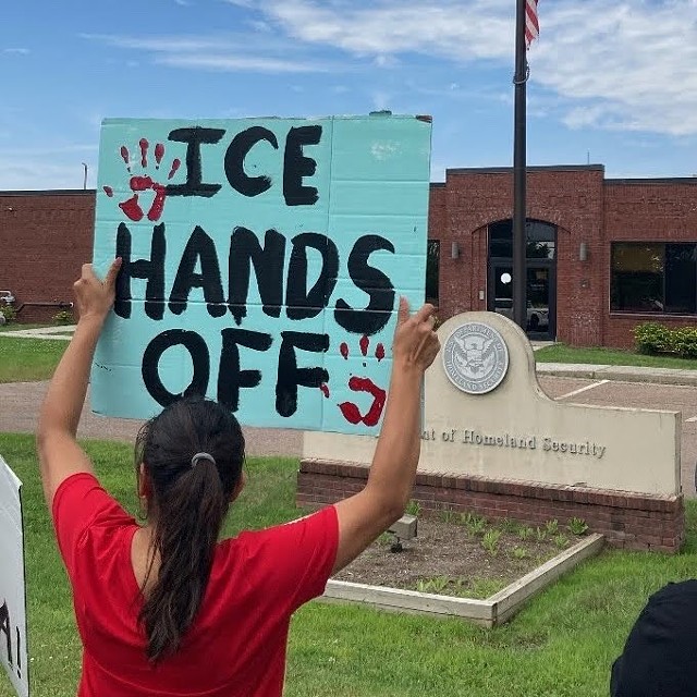 A protest on July 9 at the ICE office in St. Albans - COURTESY: MIGRANT JUSTICE