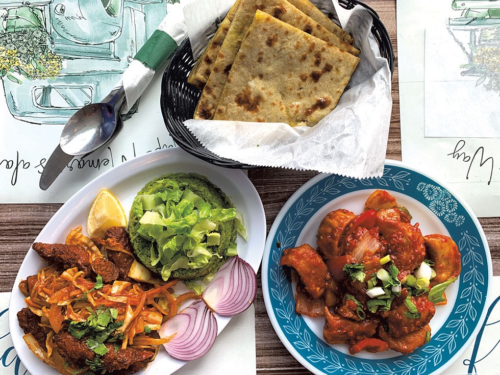 Lamb seekh kebab, aloo paratha and chile momos at Mountain Valley Restaurant - MELISSA PASANEN