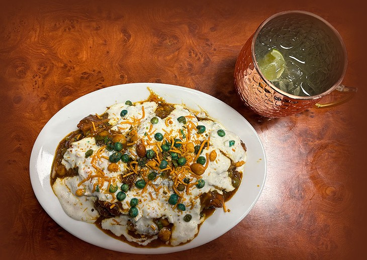 Samosa chaat and a Moscow "mosque" mule at Vermont Curry &amp; Cocktails - AMELIA CATANZARO