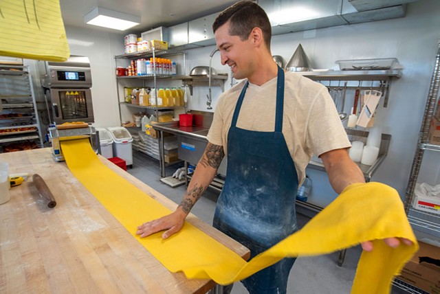 Gallus executive chef and co-owner Antonio Rentas making fresh pasta - JEB WALLACE-BRODEUR