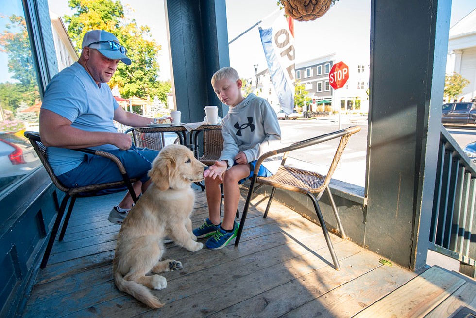 Enjoying pastries and coffee on the front porch at Black Cap Coffee & Bakery in Stowe - JEB WALLACE-BRODEUR