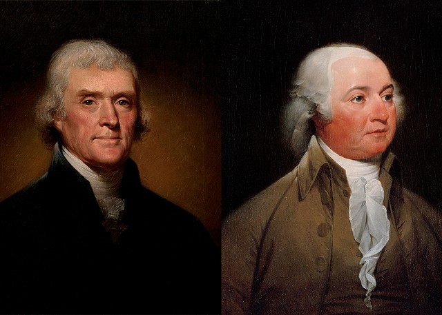Official Presidential portraits of Thomans Jefferson, by Rembrandt Peale, 1800 (left) and John Adams, by John Trumbull, circa 1792 - COURTESY OF THE WHITE HOUSE HISTORICAL ASSOCIATION
