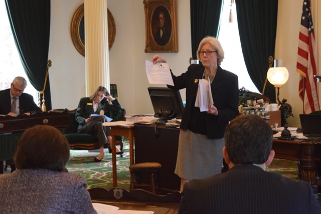 Senate Appropriations Committee chair Jane Kitchel explains the budget proposal to fellow senators Wednesday. - TERRI HALLENBECK