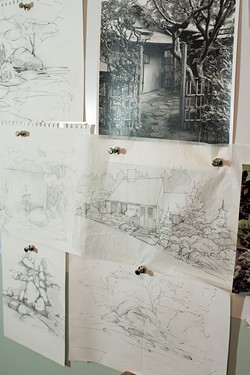 Sketches on the wall at Studio Roji - CALEB KENNA