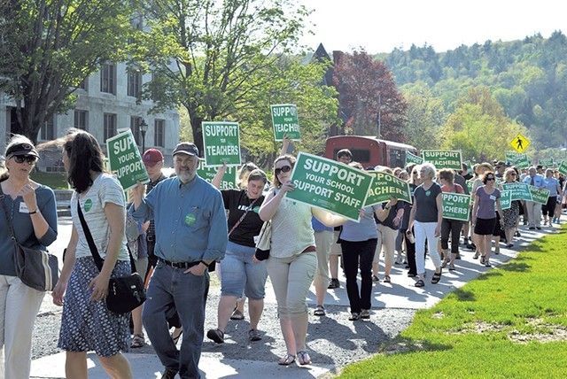 Vermont-National Education Association supporters in May protesting a plan to change how health benefits are negotiated - FILE: TERRI HALLENBECK
