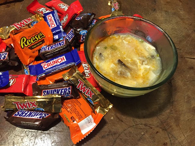 Halloween treats and hot and sour seafood soup. - SALLY POLLAK