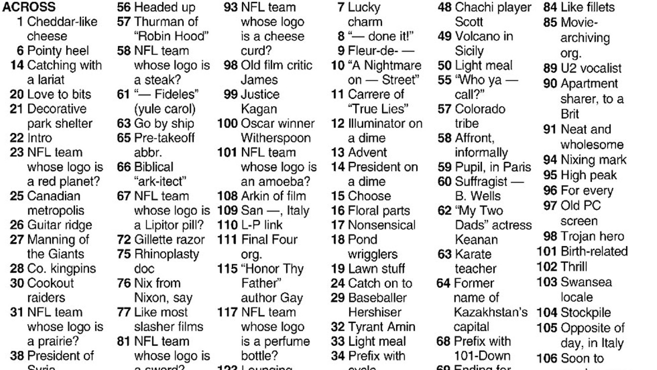 Crossword: NFL Mix Up (8/17/22) Crossword Seven Days Vermont s