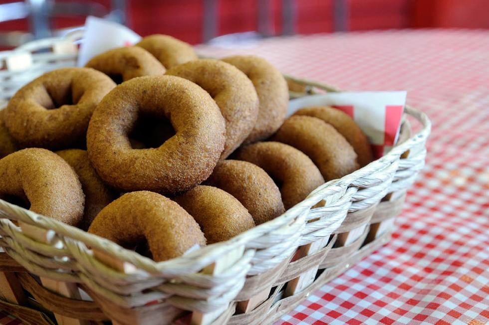 A basket of fresh cider doughnuts at the Cold Hollow Cider Mill in Waterbury Center. - JEB WALLACE-BRODEUR