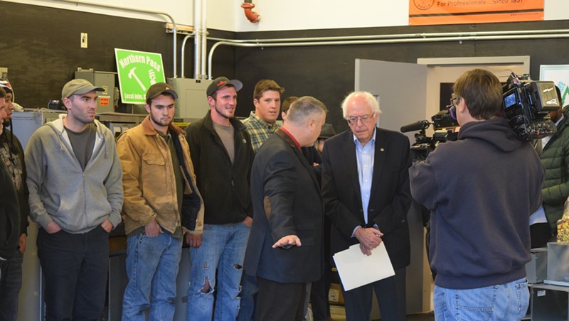 Sen. Bernie Sanders meets with union members last month in New Hampshire