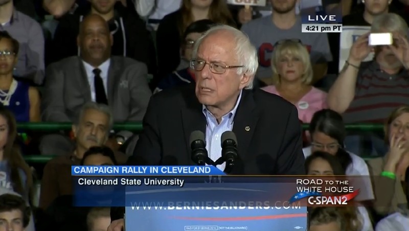 Sen. Bernie Sanders speaks at a rally Monday in Cleveland