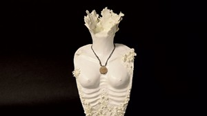 "#MeToo Sculpted Bust" by Beth Robinsonand "#MeToo Necklace" by Annika Rundberg