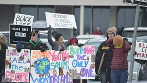 Protesters rally on Williston Road last month.