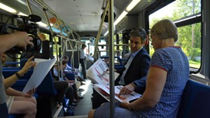Mayor Miro Weinberger and Councilor Joan Shannon conferring over Parkway plans