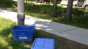 Recycling bins by the curb on Lake Street in Burlington