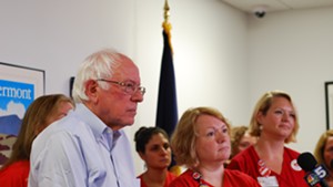 Sanders with union vice president Deb Snell and lead negotiator Julie MacMillan