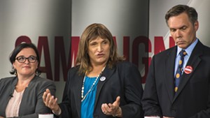 Christine Hallquist (center) with fellow Democratic candidates Brenda Siegel (left) and James Ehlers.