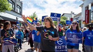 Christine Hallquist at the Pride Parade in Burlington Saturday