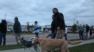 Phil Scott arrives in South Burlington with wife Diana and their dogs, Denali and Tucker.
