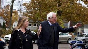 Jane O'Meara Sanders and Sen. Bernie Sanders arrive at the Robert Miller Community & Recreation Center to vote Tuesday morning.