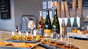 Heritage and ice cider flights with a curried-vegetable hand pie at Eden Specialty Ciders Boutique Taproom &amp; Cheese Bar